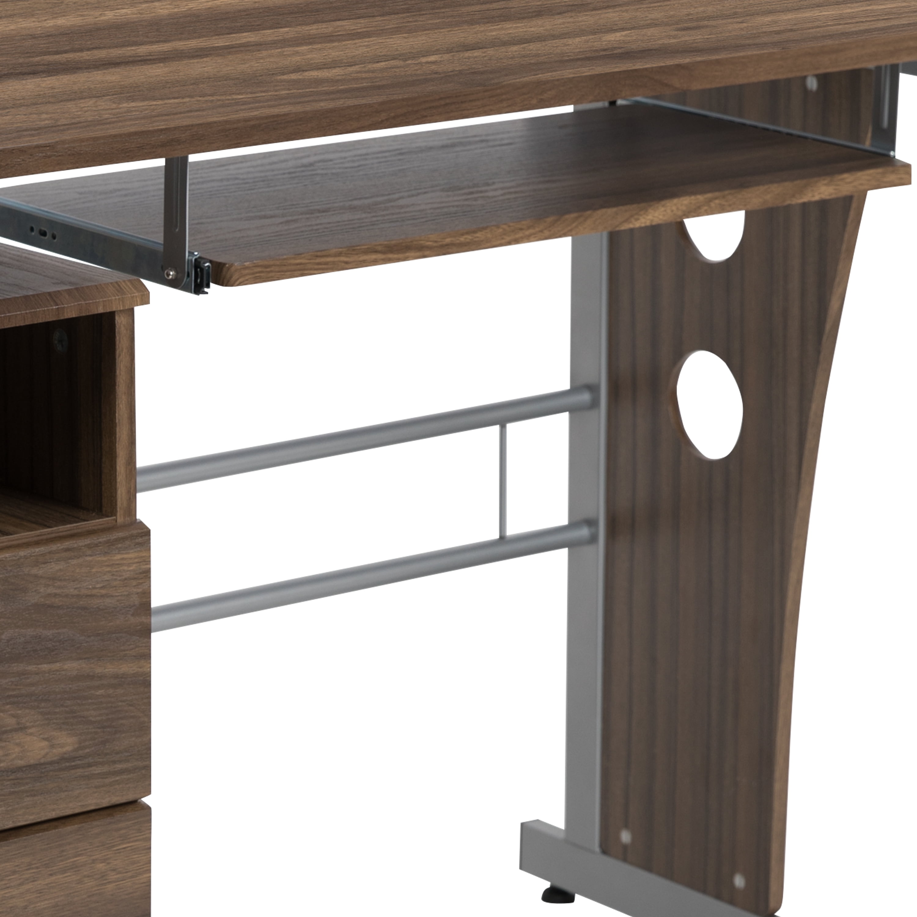 Emma + Oliver Rustic Walnut Desk with Three Drawer Single Pedestal and Pull-Out Keyboard Tray