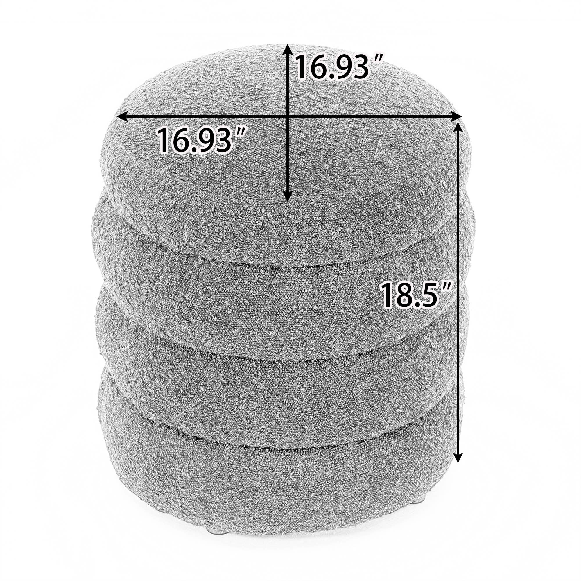 MAYEERTY Soft Boucle Round Ottoman Footrest Stool, Black