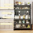 thumbnail image 5 of 64" Kitchen Pantry Storage Cabinet, 5 Tier Metal Storage Cabinet with Wheels, Transparent Flap Door & DIY Hole Board , Kitchen Storage Bakers Rack, for Kitchen, Living Room and Dining Room, Gray, 5 of 8