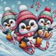 thumbnail image 5 of Hilo Algodón Ecológico Bordado Punto Cruz Pingüinos Esquí Con 11CT 50x50cm, 5 of 9