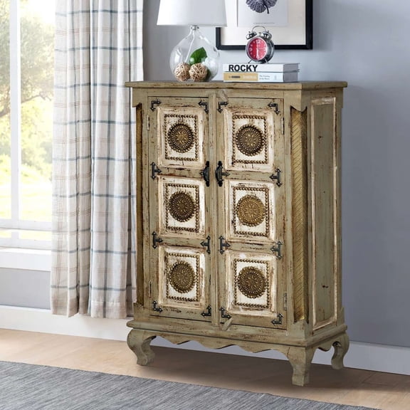 Farmhouse Style Distressed Reclaimed Wood 2-Door Cabinet | Tall Storage Cabinet | Dining Room Buffet | Distressed Painted Chest With Drawer