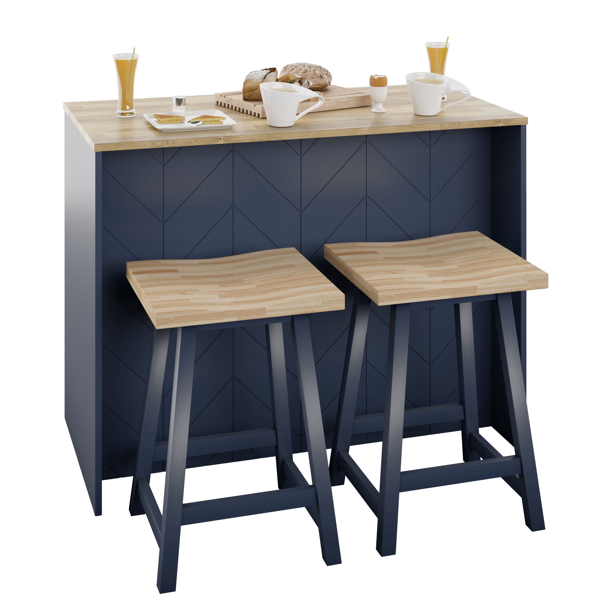 Twin Star Home 46" Traditional Kitchen Island with Butcher Block Top, Insignia Blue