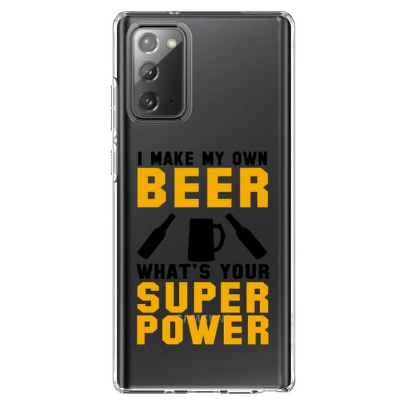 DistinctInk Clear Shockproof Hybrid Case for Samsung Galaxy Note 20 (6.7" Screen) - TPU Bumper Acrylic Back Tempered Glass Screen Protector - I Make Beer What's Your Super Power