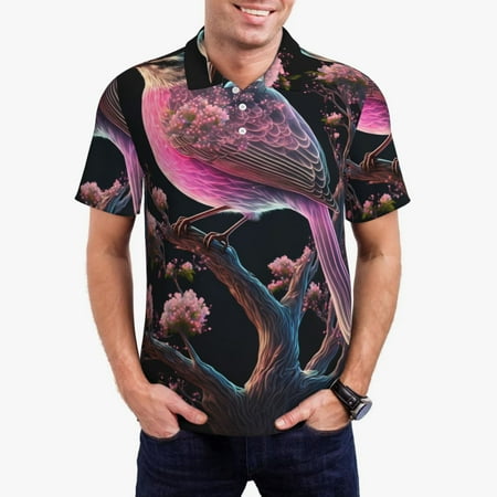 Zeuib Bird 2 Print Men s Athletic Fit Golf Polo Shirt Performance Golf Shirt for Men Button Down Golf Shirts Fashion Polo Shirt-XX-Large