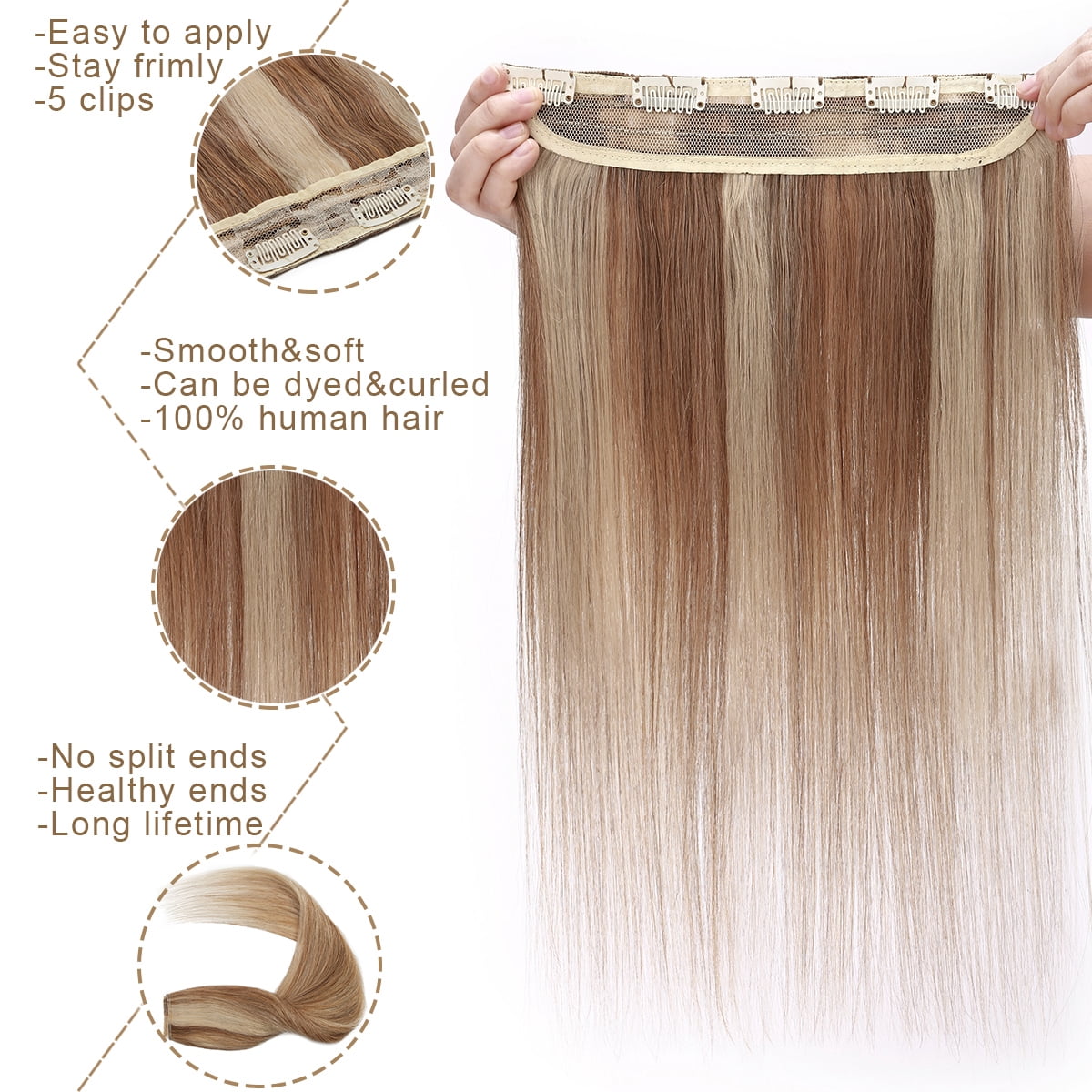 SEGO Clip in Hair Extensions Human Hair 3/4 Full Head 100% Real Remy Thick Hair Extensions Silky Straight Balayage Blonde Hair Pieces
