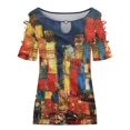 thumbnail image 4 of Blusa de camiseta informal con estampado de manga corta y cuello redondo de verano para mujer a la moda Fridja  hjk2044, 4 of 5