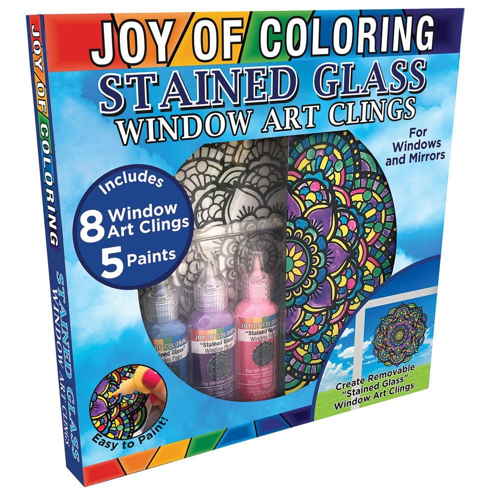 Joy of Coloring Zorbitz Stained Glass Window Art Cling Kit DIY 8 Clings & 5 C... 