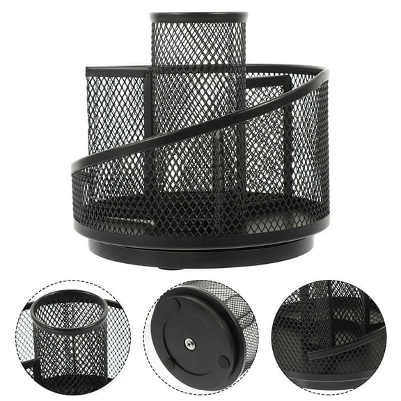 Masteelf Pencil Round Rotating Pen Holder Bedroom Organizer Office 13.5x12.5x8cm Black