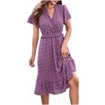 thumbnail image 2 of Usmixi Formal Dresses for Women Empire Waist Beach Lightweight Chiffon Jacquard Sun Dress V-Neck Short Sleeve Solid Summer Midi Dresses Purple L, 2 of 7