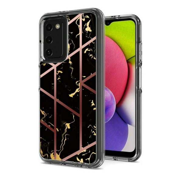 For Samsung Galaxy A03S Stylish Hybrid Fashion Marble Trendy IMD Design Hard Back PC Shockproof TPU Protective Phone Case Cover by Xpression - Marble Black