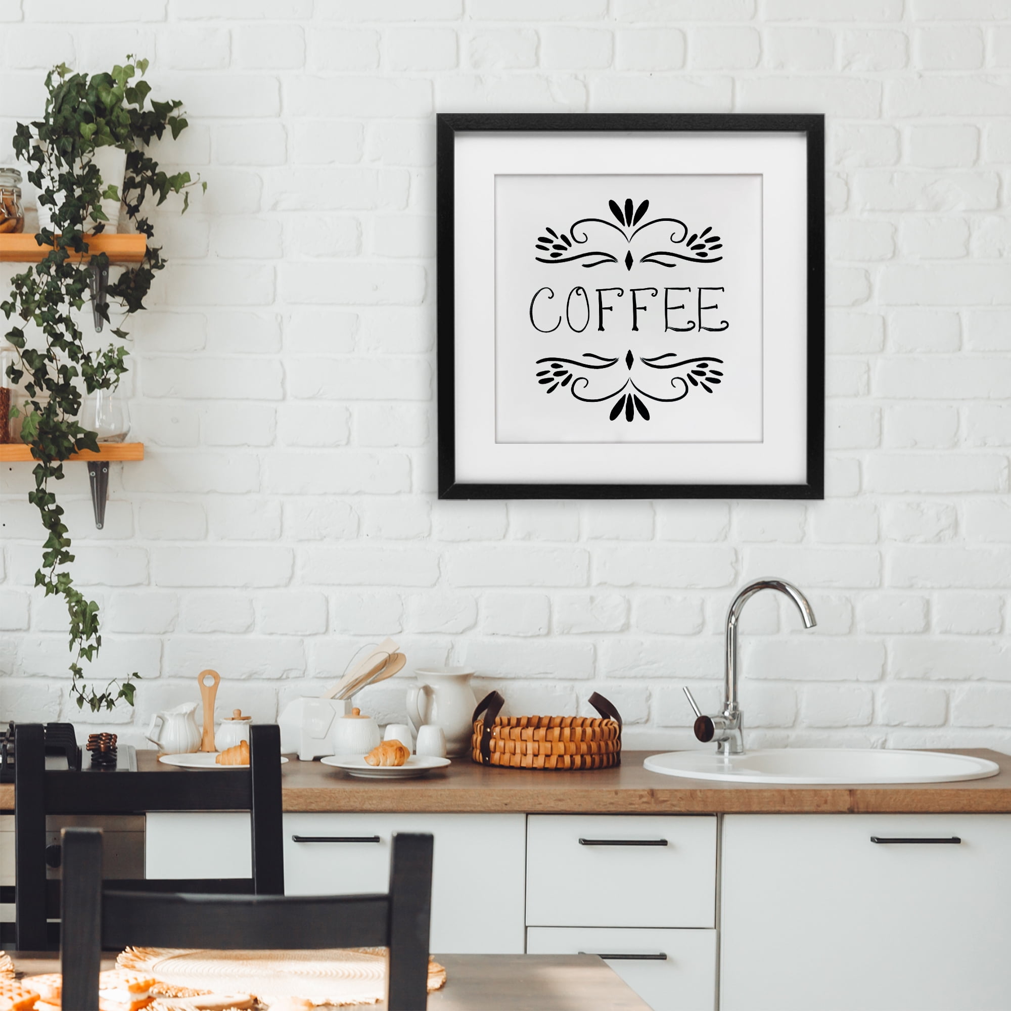 Stupell Industries Coffee with Floral Emblems Black Framed Print Under Glass, design by Lucille Price