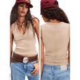thumbnail image 3 of Camisetas Sin Mangas Acanaladas para Mujer, Camisetas de Verano Ajustadas con Cuello en V, Camisetas Casuales Básicas de Punto Sin Mangas Albaricoque L, 3 of 7