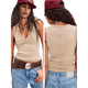 thumbnail image 3 of Camisetas Sin Mangas Acanaladas para Mujer, Camisetas de Verano Ajustadas con Cuello en V, Camisetas Casuales Básicas de Punto Sin Mangas Albaricoque L, 3 of 7