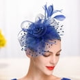 thumbnail image 5 of Fusipu Beads Decor Dot Print Metal Clip Fascinator Hat Mesh Flower Feather Decor Anti-fall Imitation Flax Tea Party Headwear, 5 of 8