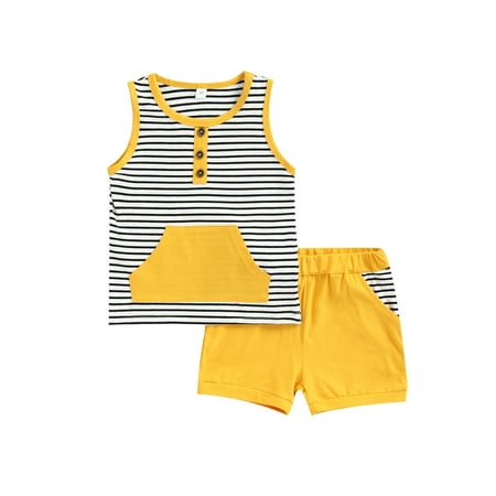 

Canrulo Toddler Kids Baby Boy Sleeveless Striped Vest Tops Shorts Pants 2PCS Outfits Summer Clothes Yellow 4-5 Years