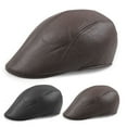 thumbnail image 6 of dianhelloya Warm hat Newsboy Cap Retro Soft Comfortable Waterproof Solid Color Keep Warm Faux Leather Winter Thermal Men Beret Flat Hat for Outdoor Black, 6 of 7