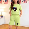 thumbnail image 2 of Kids Green 4th of July Outfit T-Shirt and Shorts Set, Patriotic American Flag Graphic Crew Neck Summer Cotton 2 Piece Clothing for Boys Girls Unisex,Size 7 T, 2 of 9