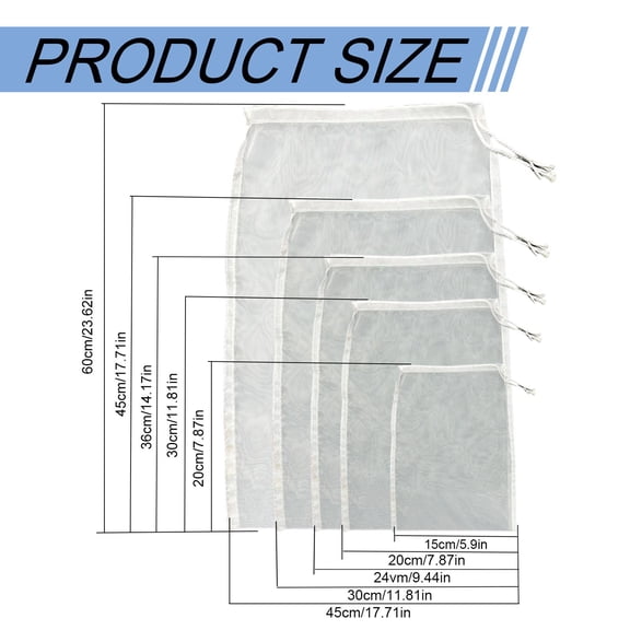 200 Mesh Food Grade Nylon Nut Milk Strainer Bag, Reusable Fine Mesh Filter Bag for Cold Brew Coffee Juice Brewing Nut Milk Extraction