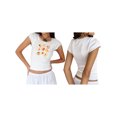 thumbnail image 3 of Yunliwuli Women's Crop T-Shirt Casual Slim Fit Lace Trim Bow Cherry Print Round Neck Cap Sleeve Tops for Summer, 3 of 8