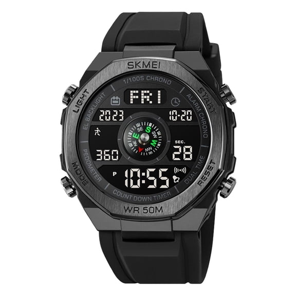 Digital Sports Watch Men Trendy LED Backlight Alarm Waterproof Dual Display Wristwatch Multi-Function Watch For Outdoor Activities And Daily Use, outdoor sports watch, hourly chime watch