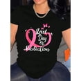 thumbnail image 1 of T-Shirt Graphique Ruban Rose & Papillon de Sensibilisation au Cancer du Sein pour Femmes - Décontracté, Tissu Tricoté Toutes Saisons, Col Rond, Élastique, Confortable, Manches Courtes, Fête des Pères, Fête des Mères, Nouvel An, 1 of 6