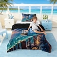 thumbnail image 3 of Manfei Fantasy Sailing Ship Twin Comforter Sets for Kids Boys and Girls, Ocean Waterfall Planet Bedding Set, Black Reversible 2-Piece, 1 Comforter and 1 Pillowcase, 3 of 6