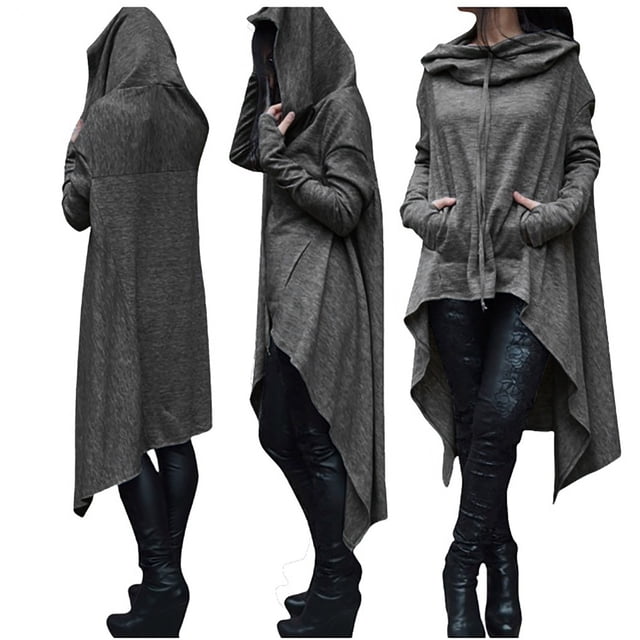 Heliisoer Women's Plus Size Long Asymmetrical Hem Sweatshirts With Hood Zipper Solid Tops
