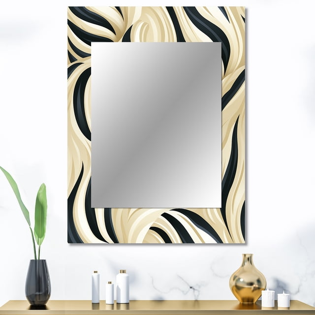 Designart "Zebra Harmony In Cream" Abstract Wall Mirror, Printed Cream Wall Mirror, Modern Bathroom Wall Mirror, Decorative Abstract Mirror - 30x40 Inch