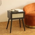 thumbnail image 4 of Mid-Century Modern Nightstand with Rattan Drawer - Black Bedside Table, 4 of 7