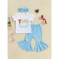 thumbnail image 3 of Musuos Toddler Girls Outfit, 1-3 Years Short Sleeve Crew Neck Letters Donut T-shirt with Flare Pants Headband Summer Outfit, 3 of 9