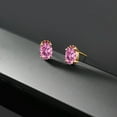 thumbnail image 4 of Gem Stone King 18K Yellow Gold Plated Silver Pink Moissanite and Red Garnet Stud Earrings for Women (1.86 Cttw, Gemstone Birthstone, Oval 7X5MM), 4 of 4