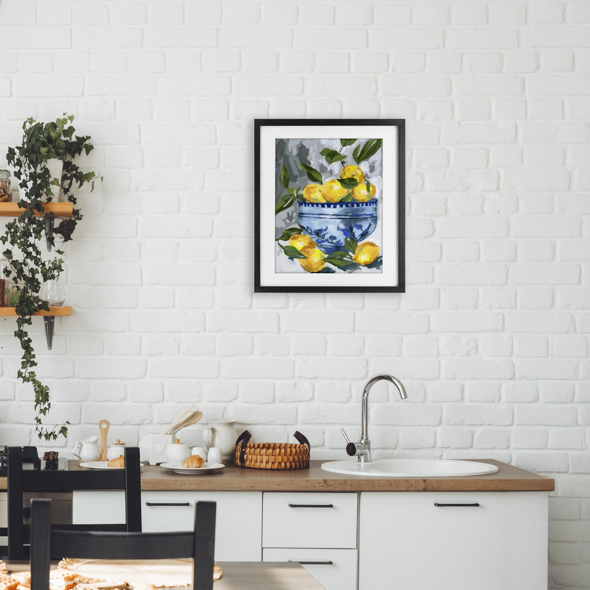 Stupell Industries Indigo & Lemon Bowl Black Framed Print Under Glass, design by Melissa Wang