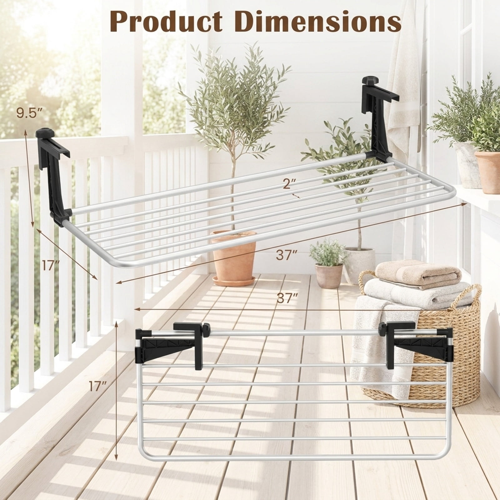 Vebreda Foldable Clothes Drying Rack, Portable Clothes Drying Rack Extendable Radiator Clothes Airer, Robust Aluminum Frame, Adjustable Distance