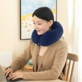 thumbnail image 2 of Taotanxi Travel & Neck Pillow, Therapeutic Memory Foam, Washable Micro-Fiber Cover, Soft and Comfortable - Head Support for Long Flights, Compact and Ergonommic Design, Attaches to Luggage - Navy, 2 of 6