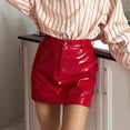 thumbnail image 2 of Women's Faux Leather Mini Skirt High Waisted Bodycon Red Fitted A-Line Skirt, 2 of 5