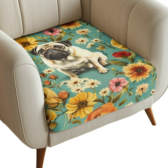 ZUXONGSY Pug Couch Cushion Covers Flower Sofa Cushion Protector Cover Outdoor Patio Couch Cushion Protector Cover Adjustable Outdoor Cushion Cover for Outdoor Indoor Decor Size S