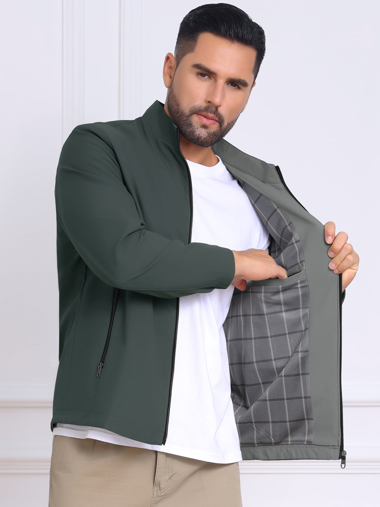 DARING DIVA Lightweight Stand Collar Full Zip Up Golf Bomber Jacket M Dark Green