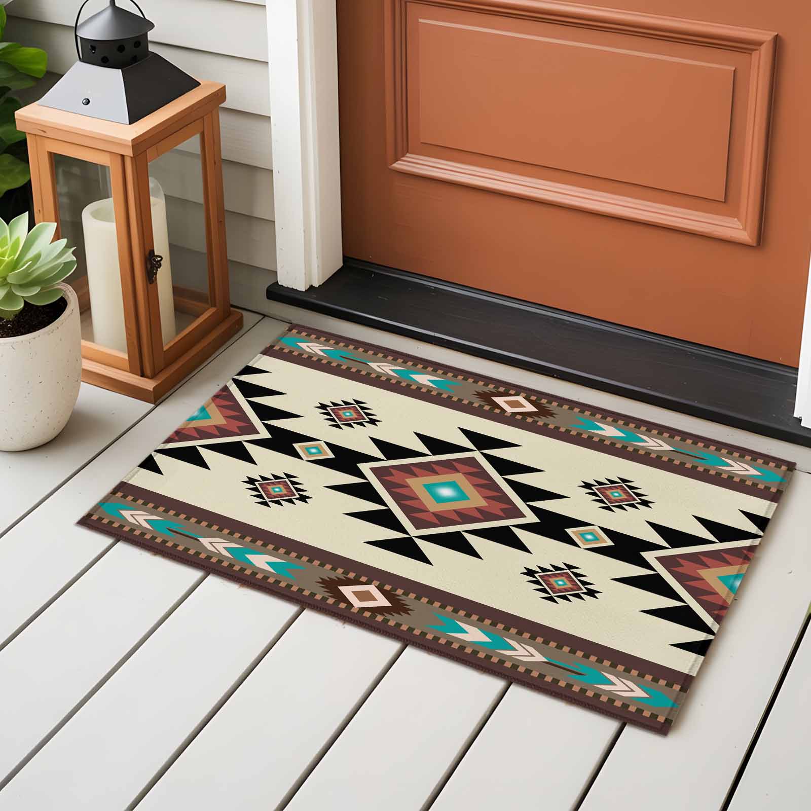 Southwest Geometric Bathroom Mat 2x3 FT, Non Slip Small Kitchen Mat, Brown Mexican Aztec Boho Tribal Washable Soft Backed Front Door Throw Rug Non-Shedding Indoor Outdoor Doormat for Entryway Sink