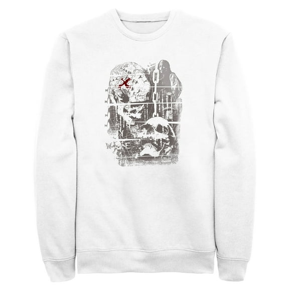 Men's Pirates of the Caribbean: Curse of the Black Pearl Jack Sparrow Distressed Skull Poster  Sweatshirt White 2X Large