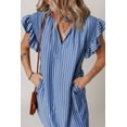 thumbnail image 6 of Women's Sky Blue Stripe Frilly Split Neck Shirred Ruffle Sleeve Mini Dress - [ZhiHiMeRi] | (US 12-14)L, 6 of 12