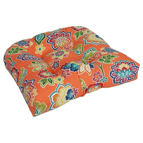 Blazing Needles  19 in. U-Shaped Patterned Spun Polyester Tufted Dining Chair Cushion, Dejana Fiesta