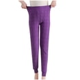 thumbnail image 2 of Clearance & Promo, Women's Solid Color Leggings, Plus Plush Thick Double-layer, Elegant Elastic Warm, for Workout, Fitness, Daily Wear, Women's Lounge Pants | Purple 4XL, Sopatenor, 2 of 8