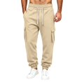 thumbnail image 2 of Dwellite Mens Sweatpants Drawstring Elastic Waist Cargo Joggers with Pockets Casual Fashion Solid Color Sweat Pants Khaki S, 2 of 9