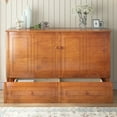 thumbnail image 5 of ijuicy Queen Size Murphy Bed Cabinet with Built-in Charging Station and Storage Drawer, Solid Wood Cabinet Bed Queen Size with Mattress, Murphy Cube Chest Bed for Guest Room, Home, Office- Cherry, 5 of 8