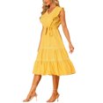 thumbnail image 4 of INSPIRE CHIC Women's Boho V Neck Flowy Dresses Sleeveless Ruffled Tiered Summer Midi Dress Yellow M, 4 of 5