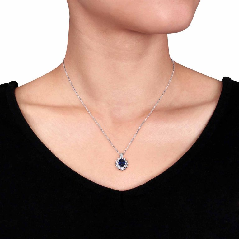 Oval Blue Sapphire Pendant with Diamond Accents