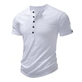 thumbnail image 5 of Men's Casual Button Down Shirt Cotton | Regular Fit Short Sleeve Blouse | Round Neck Button Closure | Breathable & Soft | Daily Wear Office Vacation | Classic Essential | Zenithor,White 2XL, 5 of 9