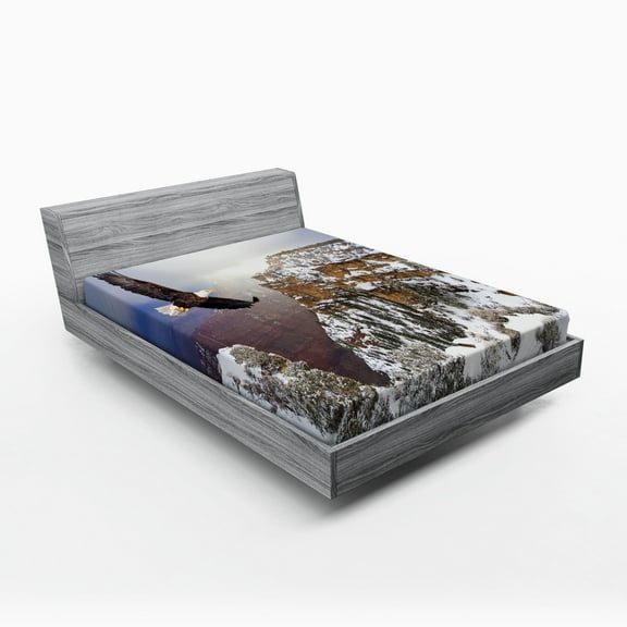 Ambesonne American Fitted Sheet, Bald Eagle Landscape, Full Size, White Brown