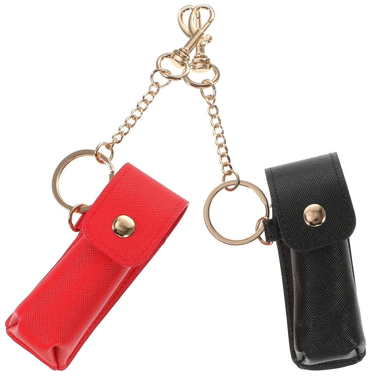 2pcs Lipstick Keychain Holder Storage Bag Lip Balm Lip Pouch Bags for Women Girls Red Black