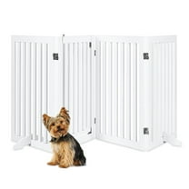 Best Choice Products 31.5in 4-Panel Freestanding Wooden Pet Gate w/ Walk Through Door, Adjustable Pen - White